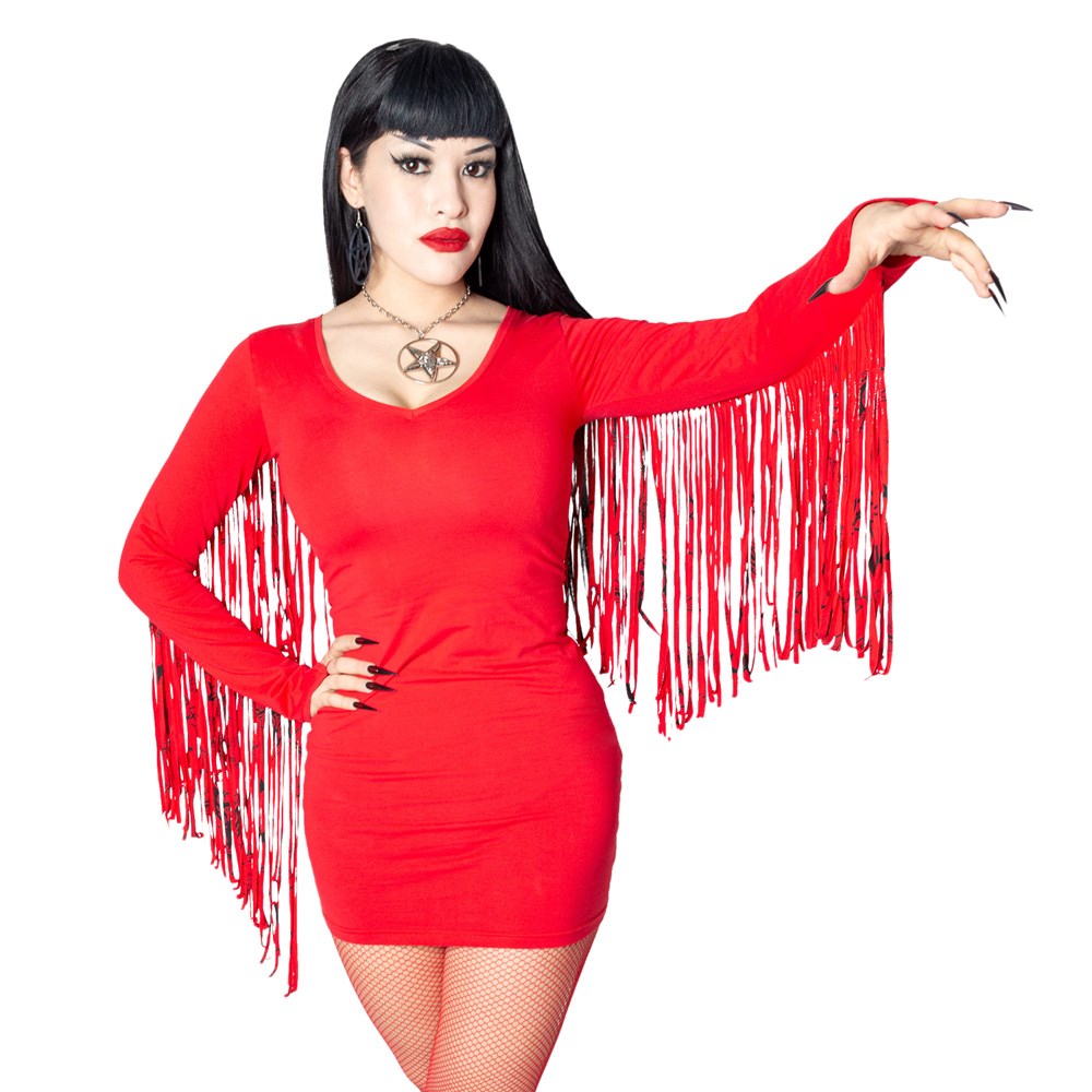 red fringe dress